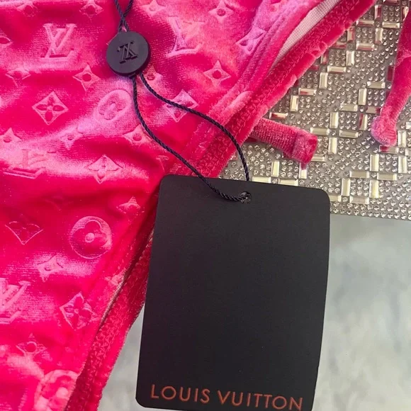 💗 LOUIS VUITTON Monogram LV Velvet Hot Pink Bikini & Skirt Swim Swimsuit NEW M - Picture 2 of 12